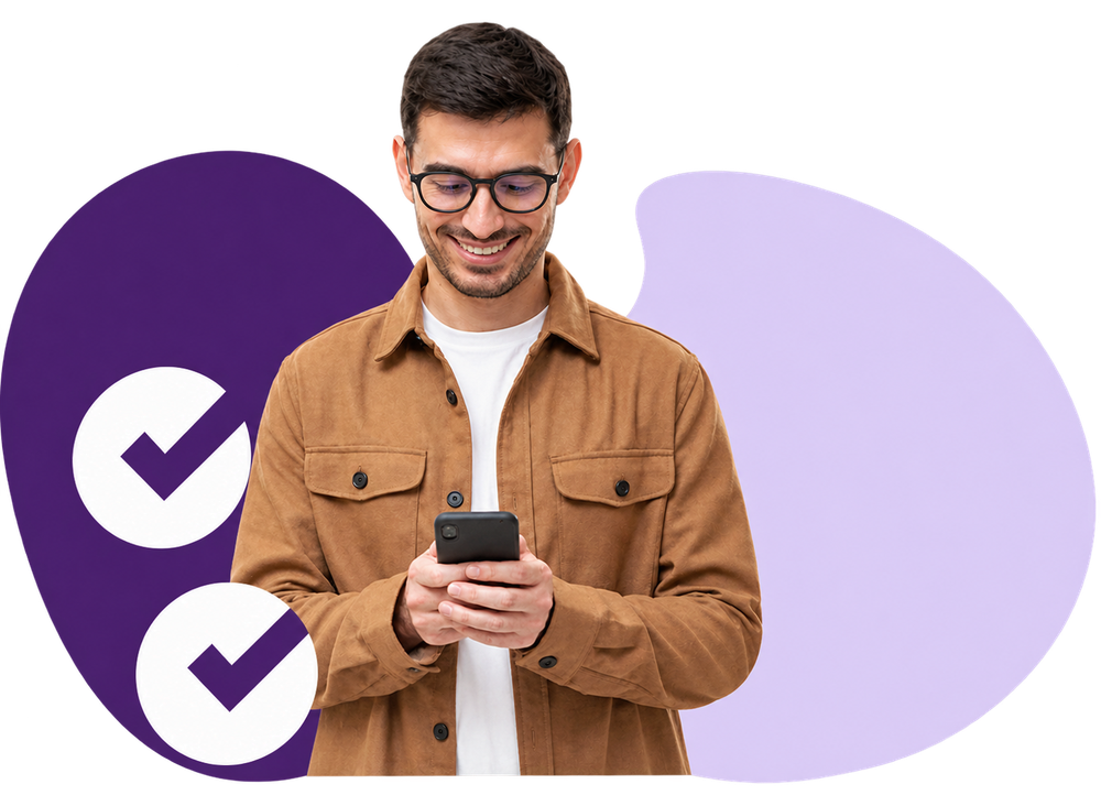 A happy Easy As Loans customer applying on their phone